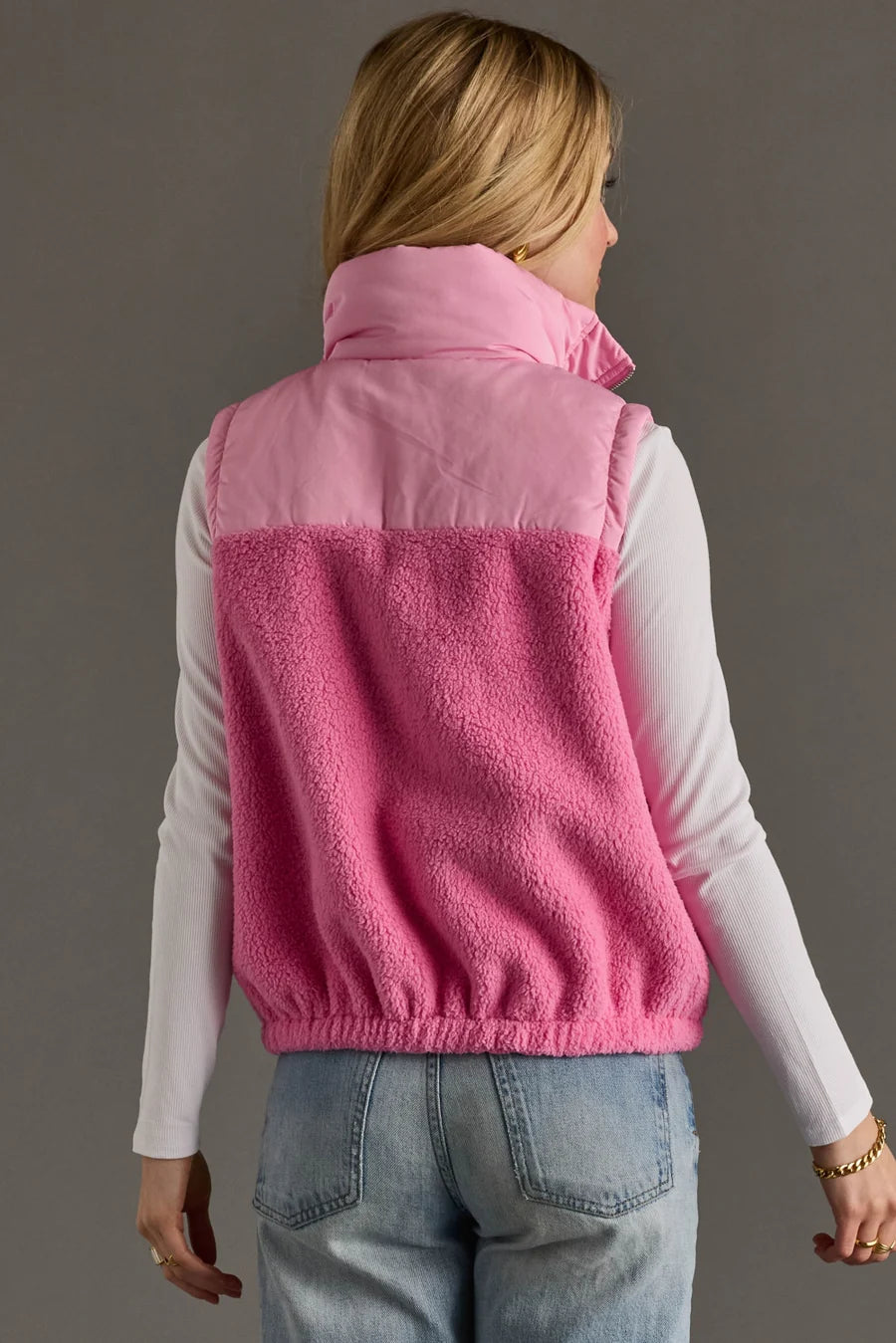 Color Block Sherpa Vest - Pink
