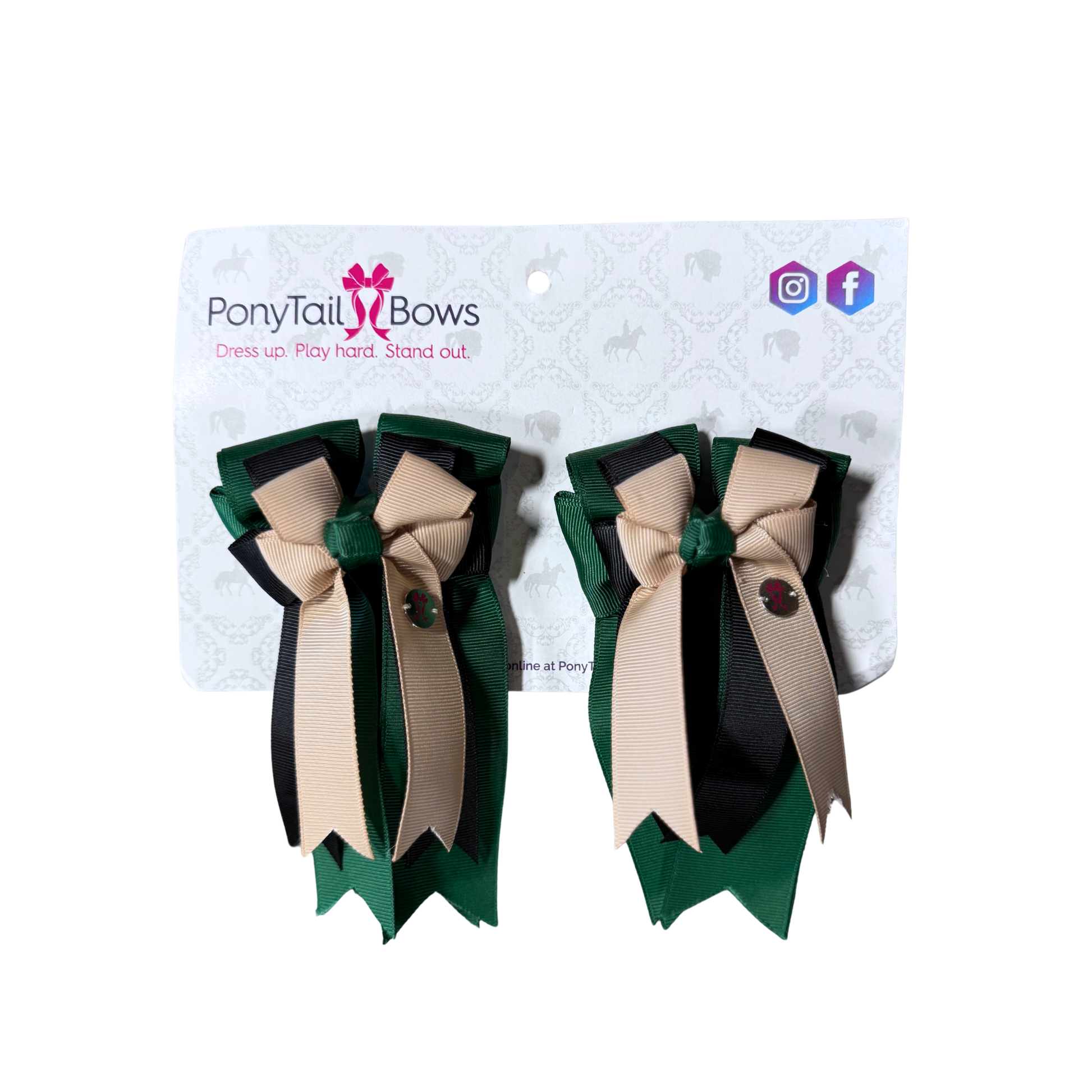 PonyTail Bows - Green/Black/Khaki
