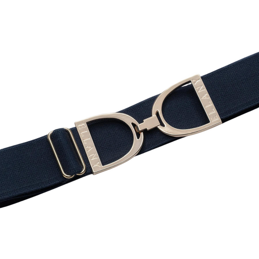 1.5" Ellany Elastic Belt - Navy with Gold Buckle