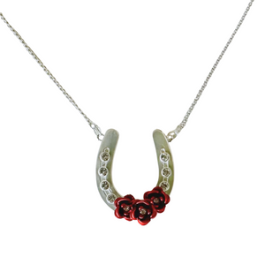 Silver Horseshoe Roses Necklace