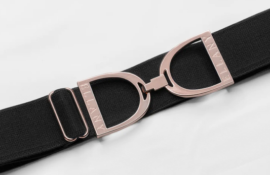 1.5" Ellany Elastic Belt - Black with Rose Gold Buckle