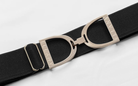 1.5" Ellany Elastic Belt - Navy with Gold Buckle
