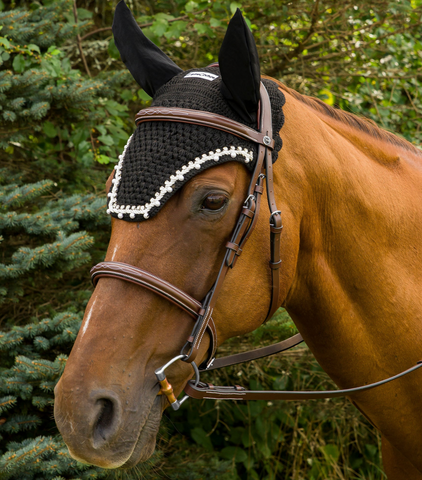 Equine Couture Fly Bonnet with Pearls and Crystals - Black