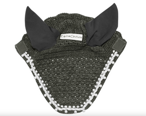 Equine Couture Fly Bonnet with Pearls and Crystals - Charcoal