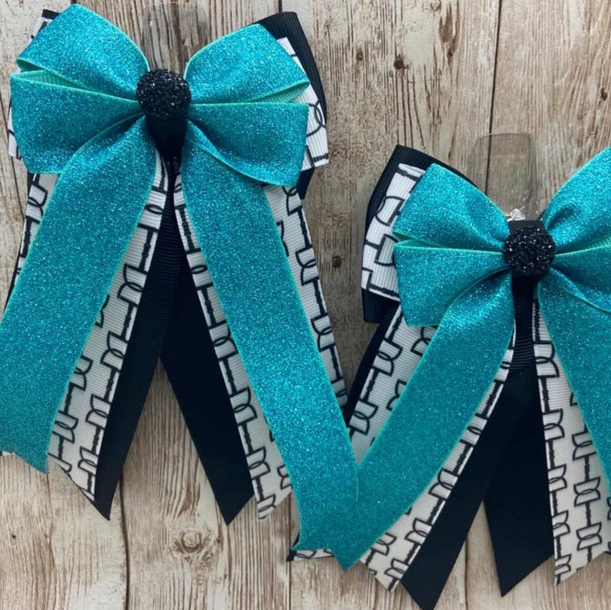 Benny Bows - Teal Glitter with Black and White Bits