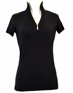 Tailored Sportsman Short Sleeve IceFil Top - Black with Gold Zipper