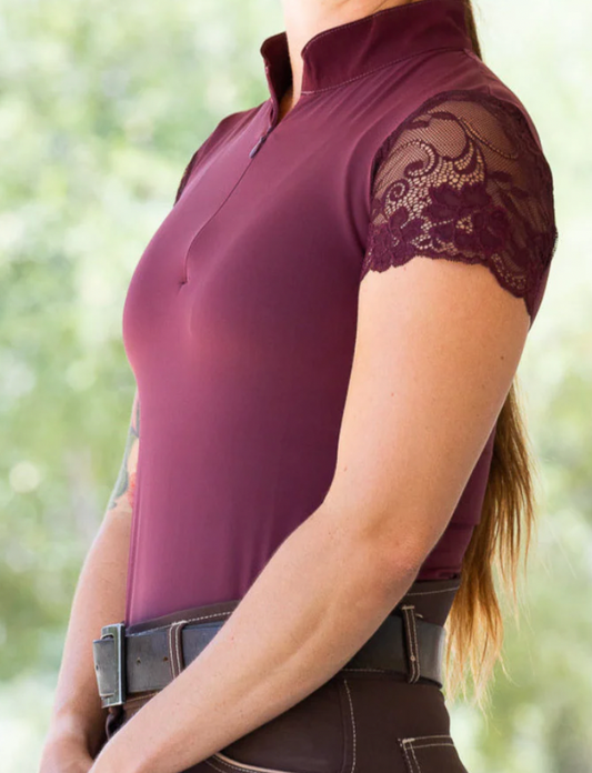 Halter Ego Tara Short Sleeve Lace Competition Shirt - Bordeaux