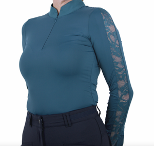 Halter Ego Maia Long Sleeve Lace Competition Shirt - Teal