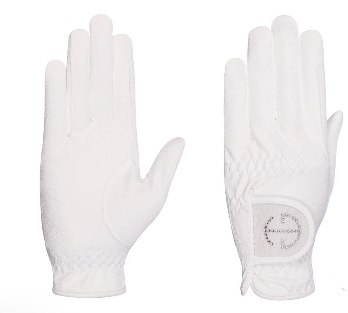 Halter Ego Competition Gloves - White Glitter/Crystal Logo