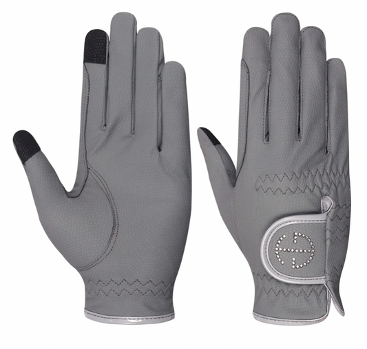 Halter Ego Riding Gloves - Grey/Silver Shade Crystal Logo