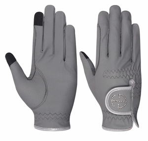 Halter Ego Riding Gloves - Grey/Silver Shade Crystal Logo