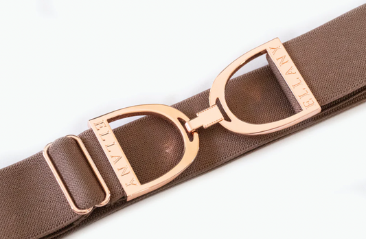 1.5" Ellany Elastic Belt - Cocoa w/ Rose Gold Stirrup