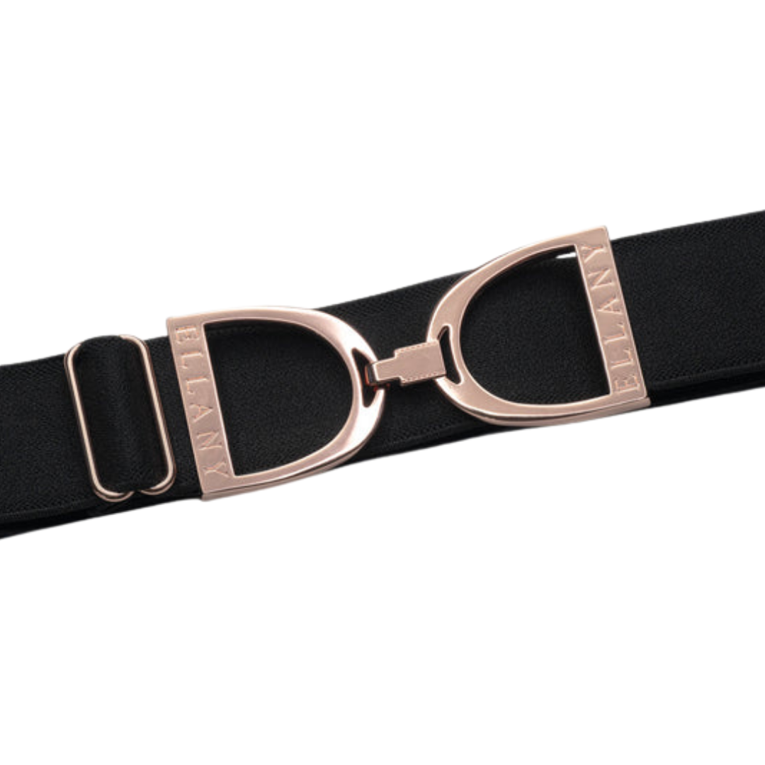 2" Ellany Elastic Belt - Black w Rose Gold Stirrup