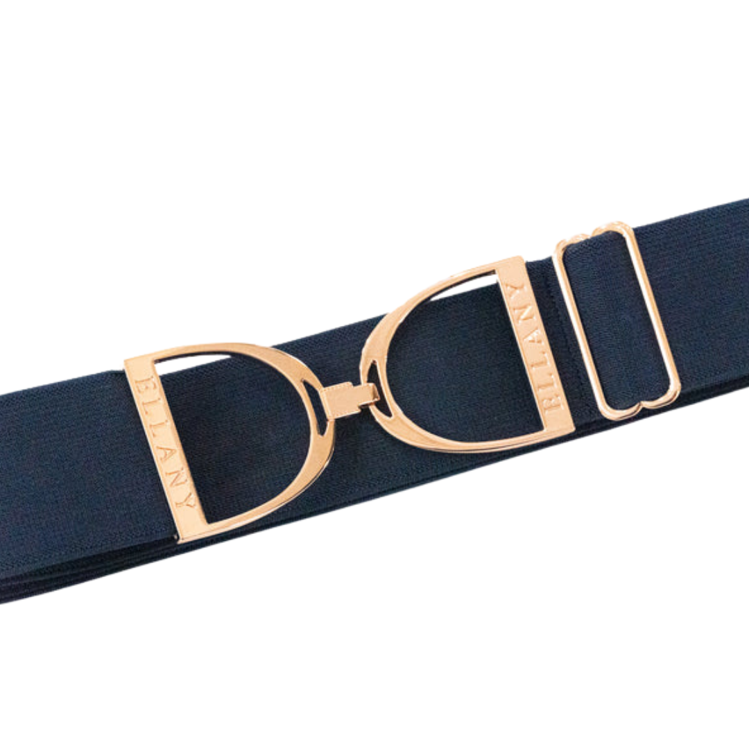 1.5" Ellany Elastic Belt - Navy w Rose Gold