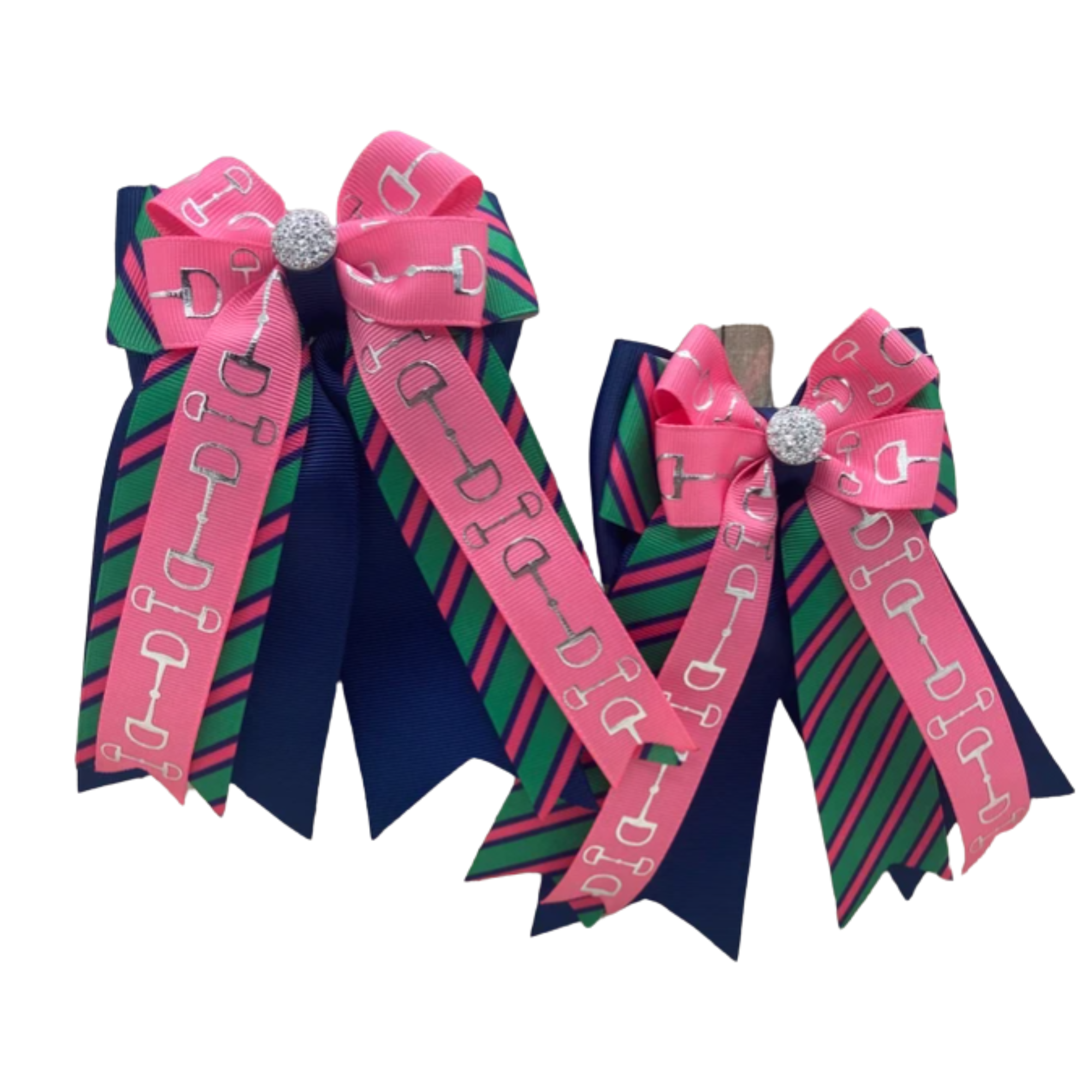 Benny Bows - Hot Pink Bits on Preppy Green Stripe