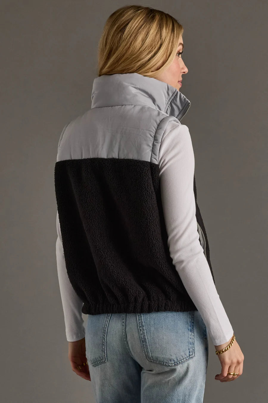 Color Block Sherpa Vest - Gray