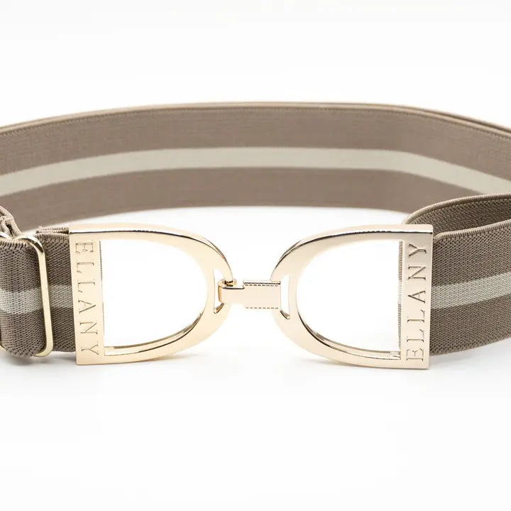 1.5" Ellany Belt- Taupe & Cream with Gold Stirrup