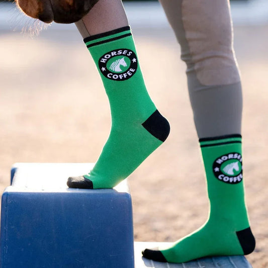 Dreamers and Schemers Crew Socks - Horses and Coffee