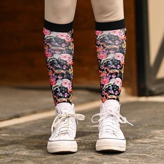 Dreamers & Schemers Boot Socks - Pony Mac Black Floral Horse