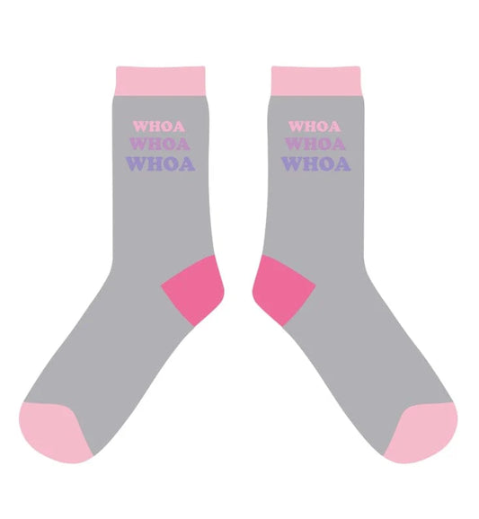 Dreamers & Schemers Woah Crew Socks - Grey/Pink