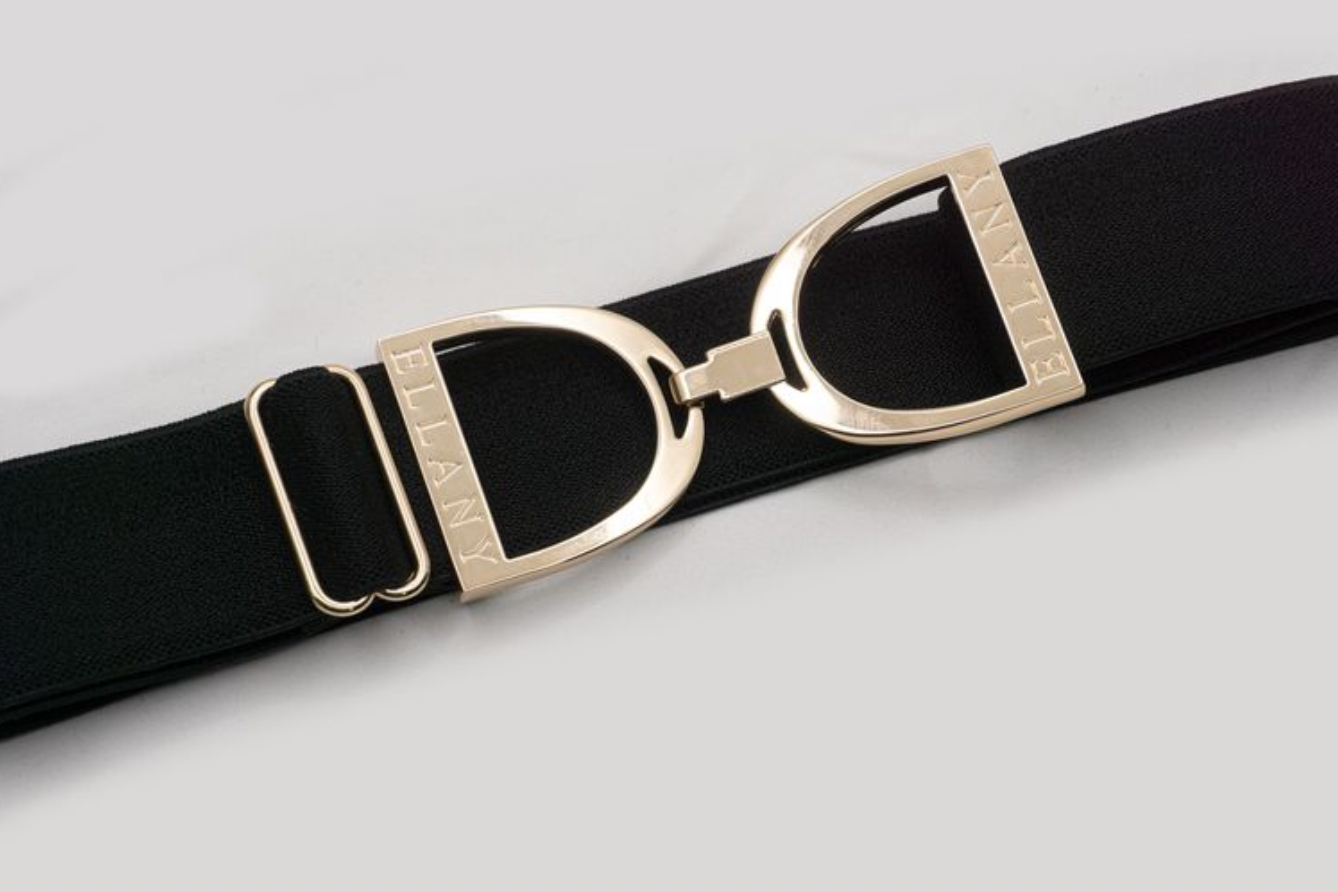 1.5" Ellany Elastic Belt - Black with Gold Buckle