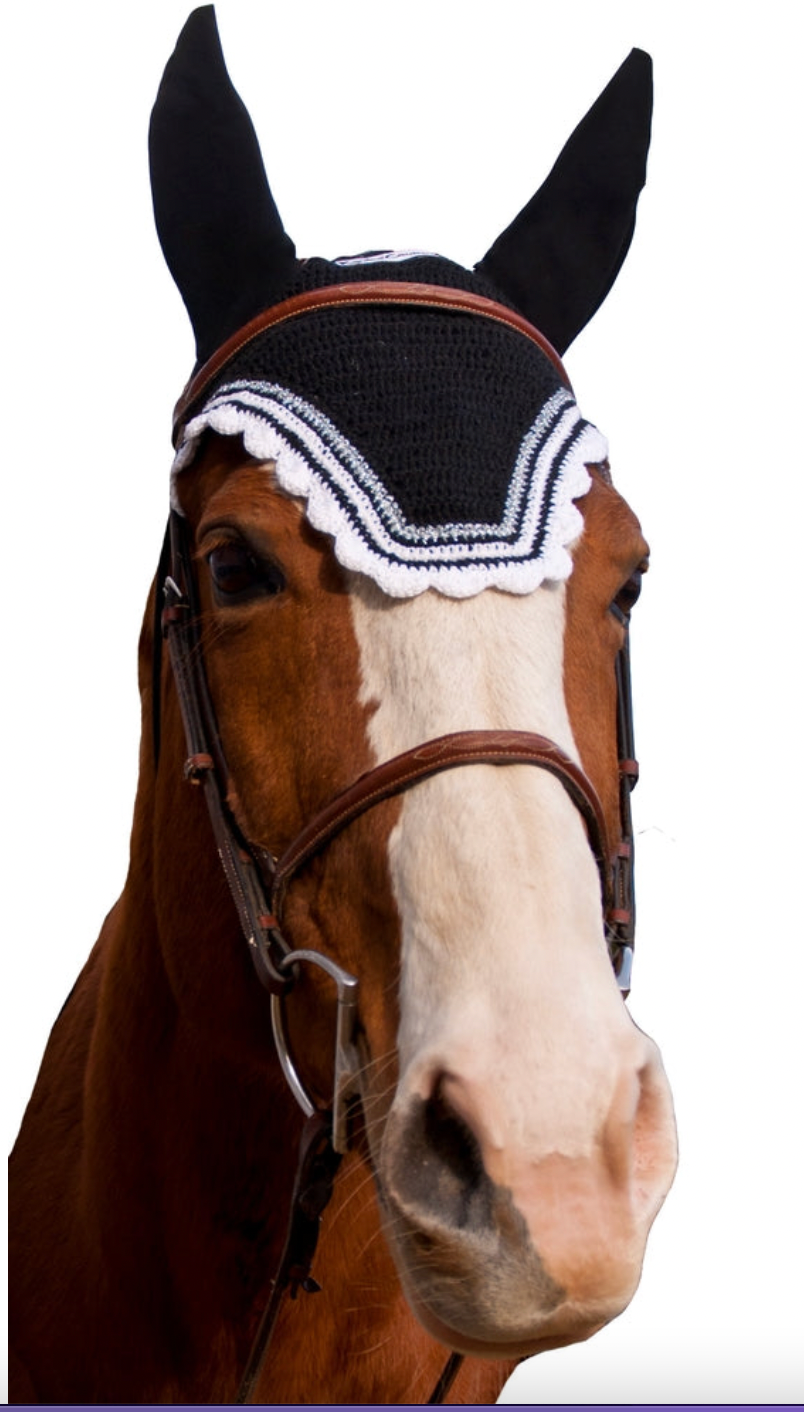 Equine Couture Fly Bonnet Black/White - Full