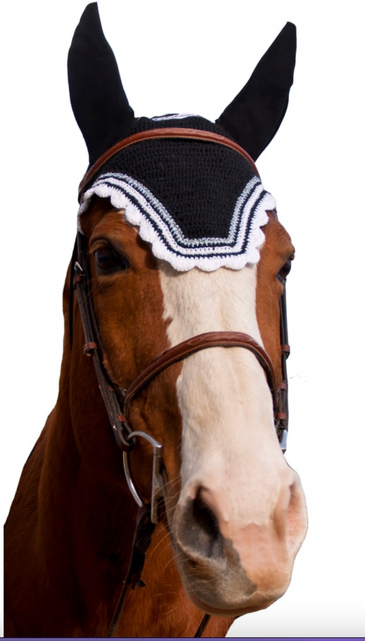 Equine Couture Fly Bonnet Black/White - Full