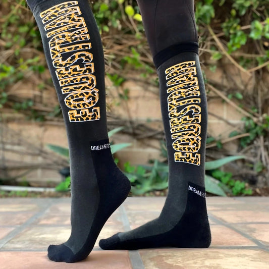 Dreamers & Schemers Knit Boot Socks - Equestrian Cheetah